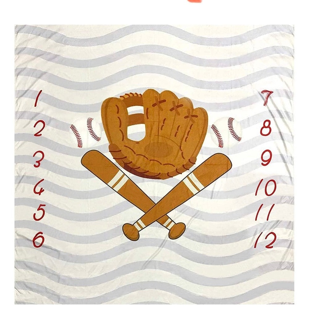 Baseball Monthly Milestone Baby Blanket Set Sports Nursery Decor New in Box